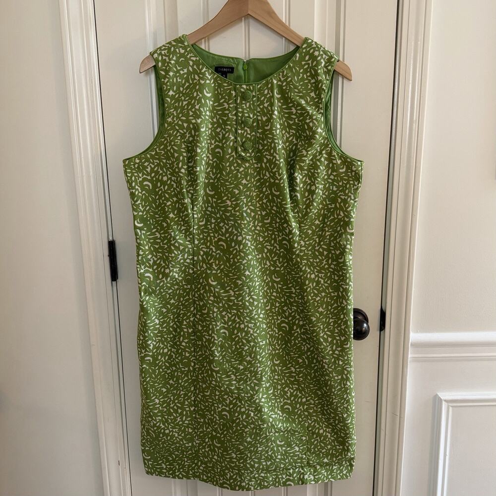 Talbots Women's Sleeveless Knee Length Green Patterned Lined Dress Size 16